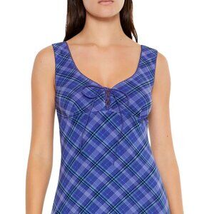 Forever 21 Women's Lace-Up Plaid Mini Tank Dress Dark Blue Size Medium